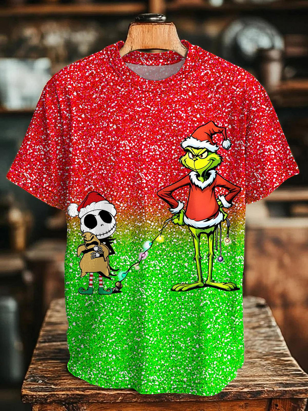 Christmas And Halloween Printed Crew Neck T-shirt