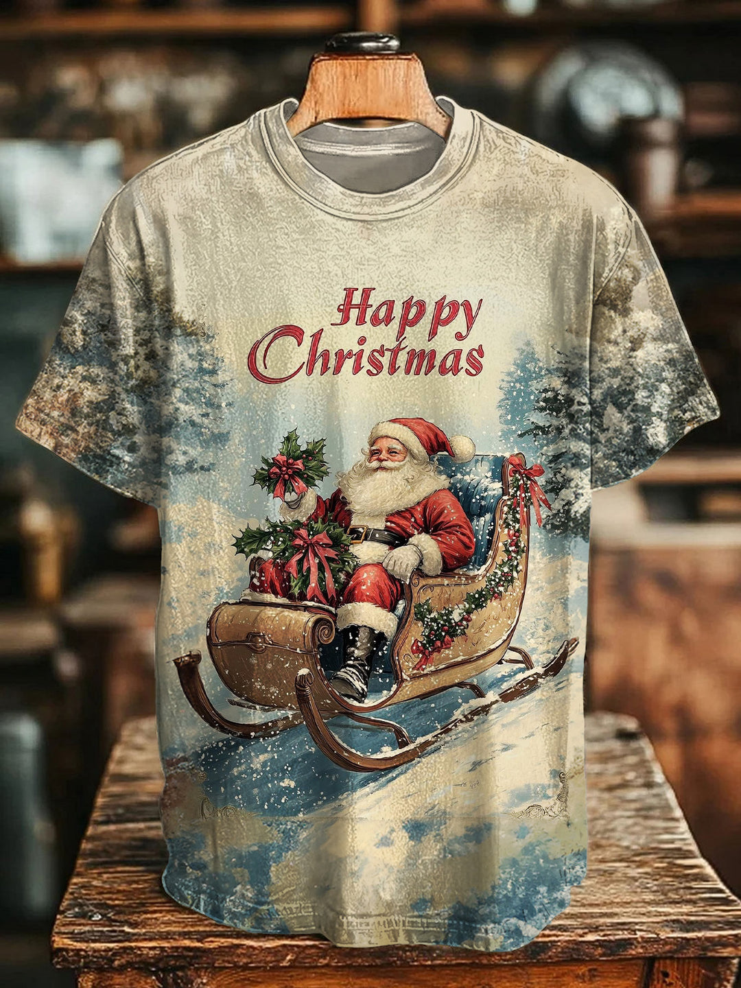 Christmas Santa Claus Printed Crew Neck T-shirt