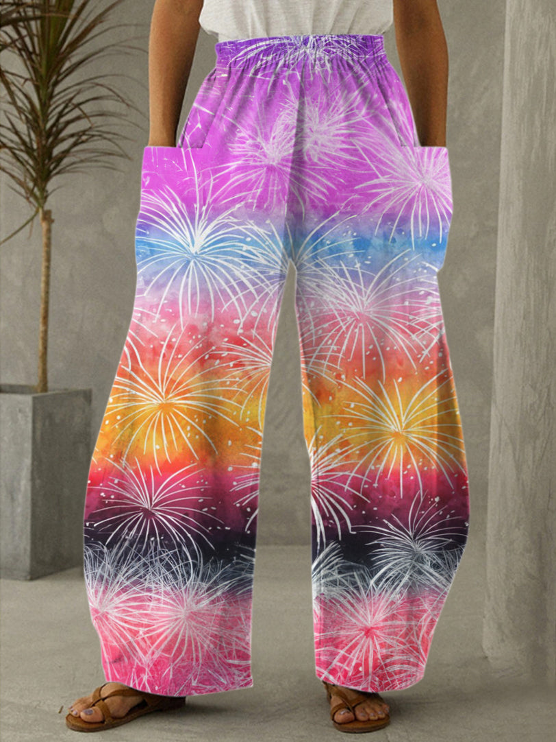 Women fireworks at sunset Print Casual Pants