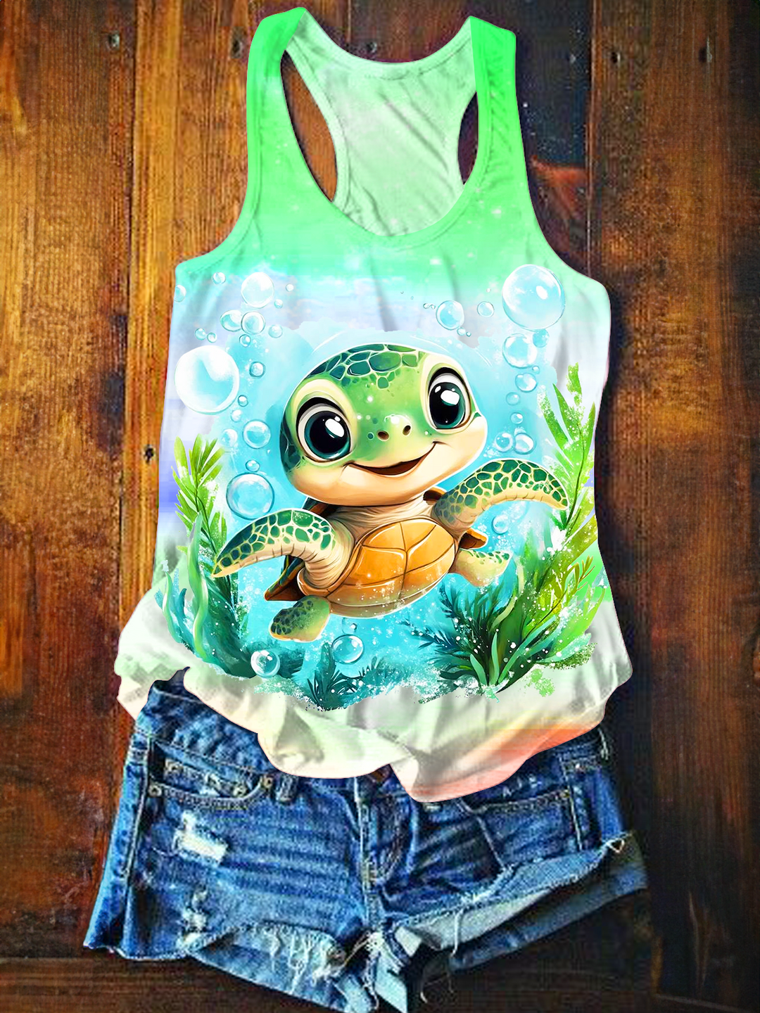 Fun Watercolor Baby Turtle Art Printed Casual Tank Top