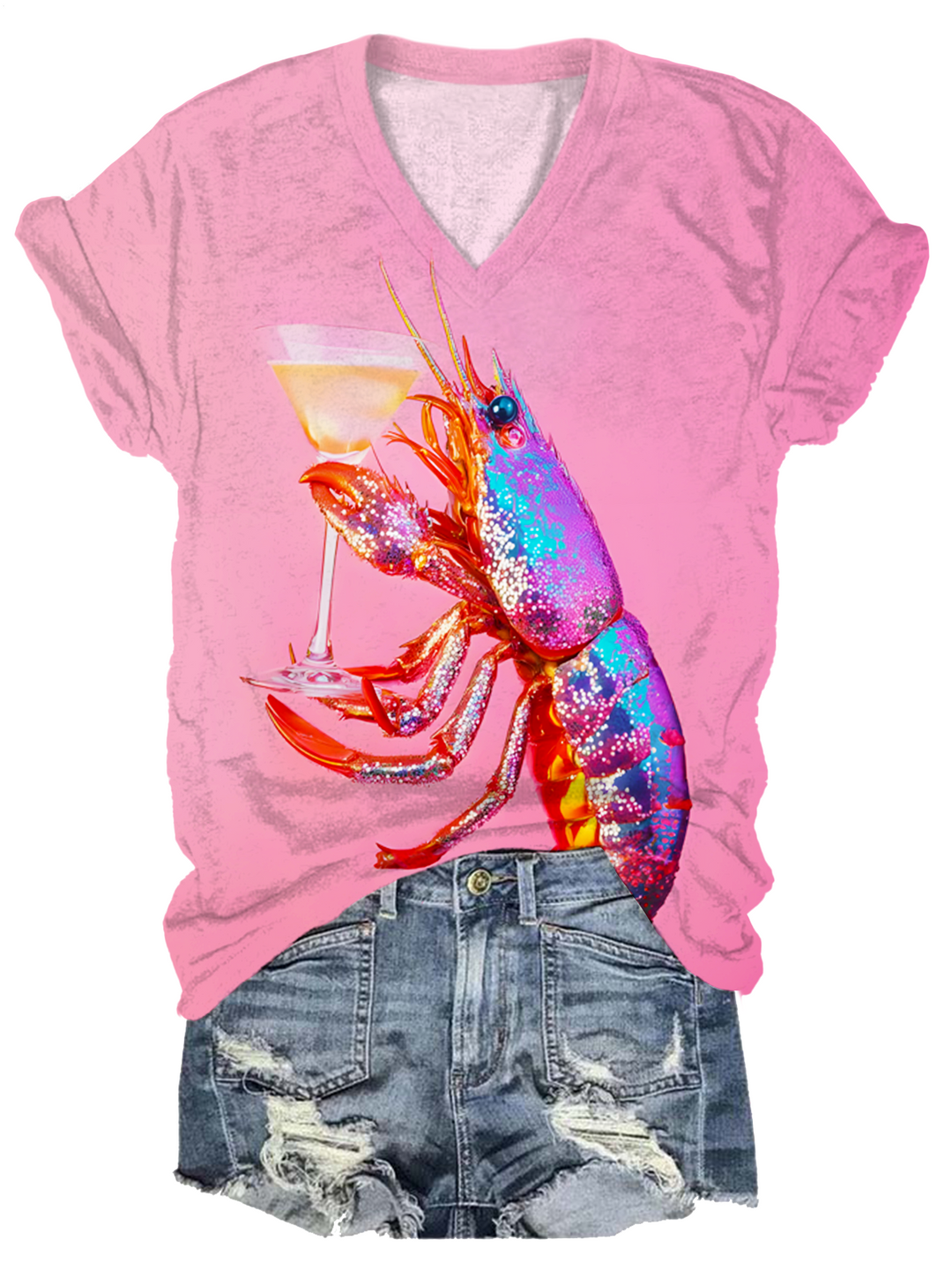 Glitter Disco Shrimp V-neck T-Shirt