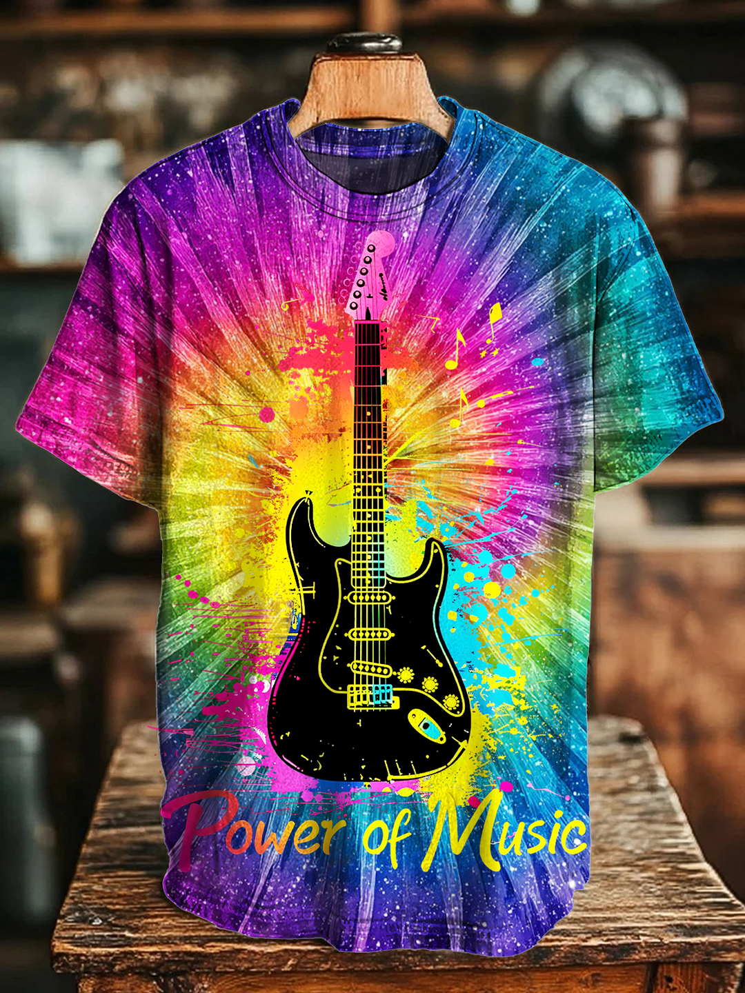 Retro Tie-dye The Power Of Hippie Music Cotton Crew Neck T-Shirt