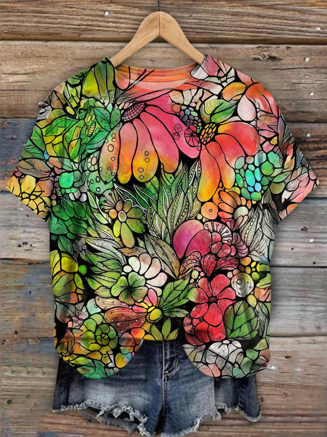 Tropical Flowers Art Crew Neck T-shirt