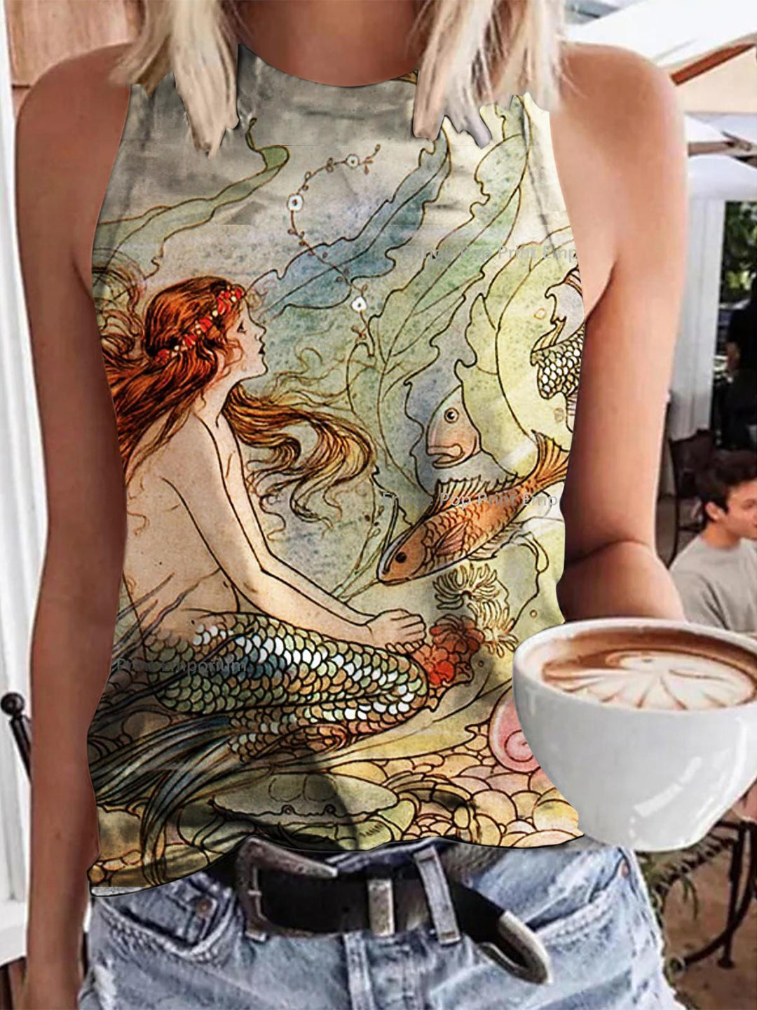 Women's Mermaid Print Casual Tank Top