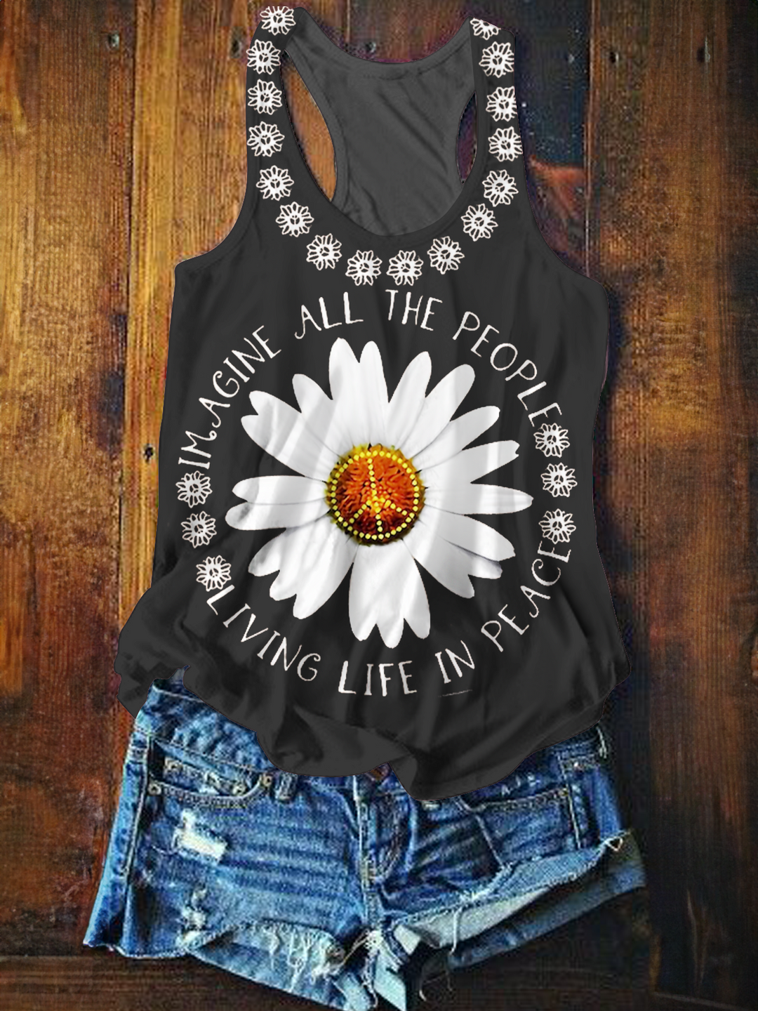 Imagine All People Living In Peace Printed Casual Tank Top