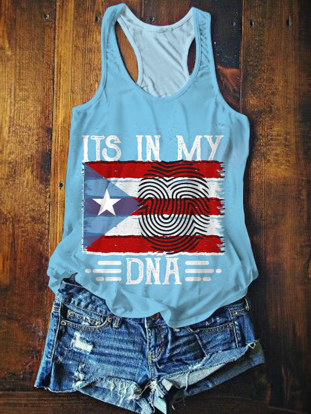It's In My DNA Puerto Rico Pride Printed Casual Tank Top