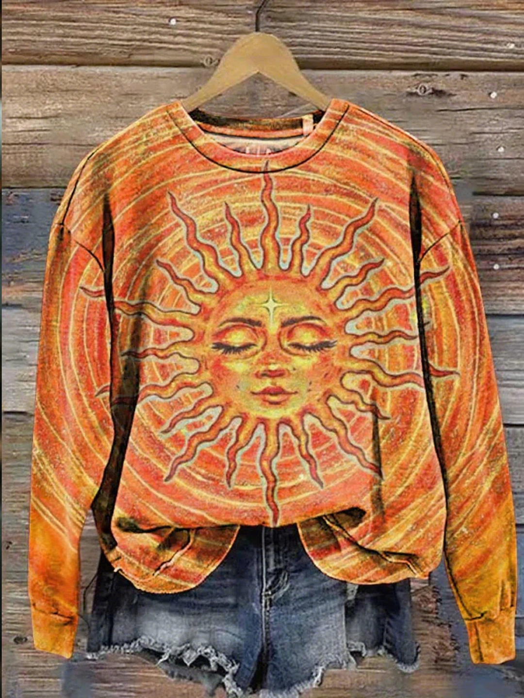 Retro Sun Hippie Printed Long Sleeve Casual Top