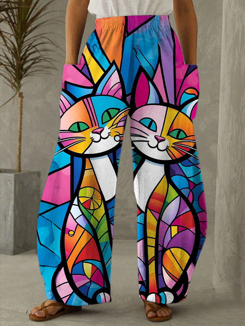 Women's Colorful Cat Print Casual Pants