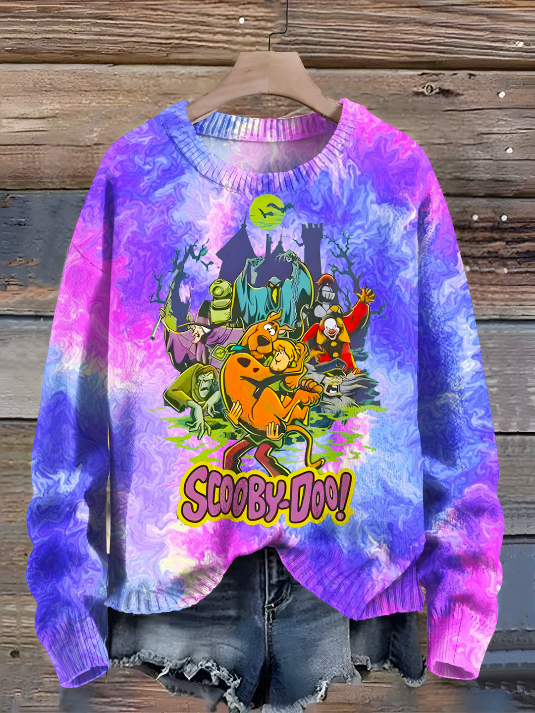 Tie-dye Vintage 90s Halloween Movie Print Casual Crew Neck Pullover Sweater