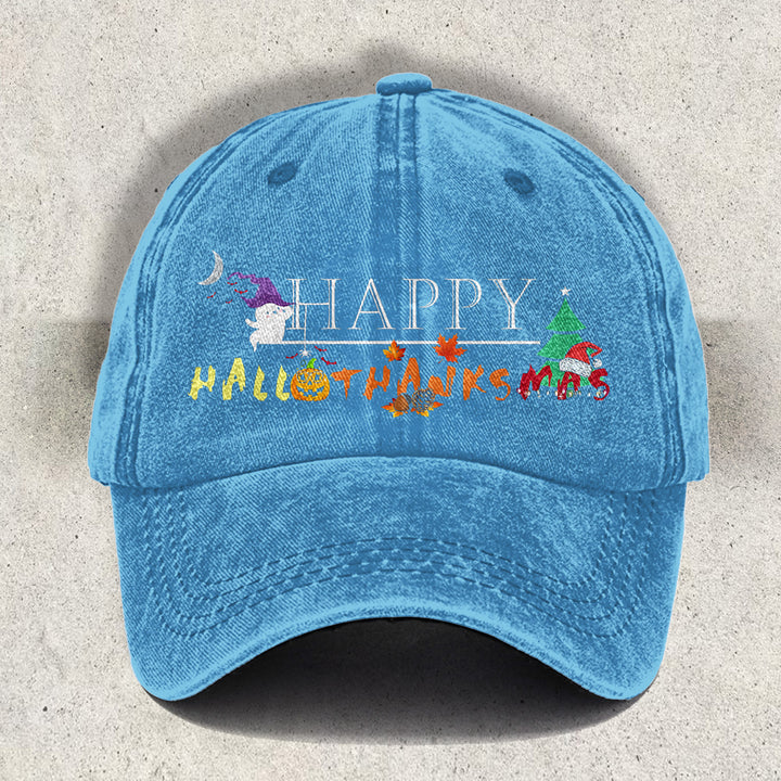 Hallothanksmas Fun Retro Printed Baseball Cap