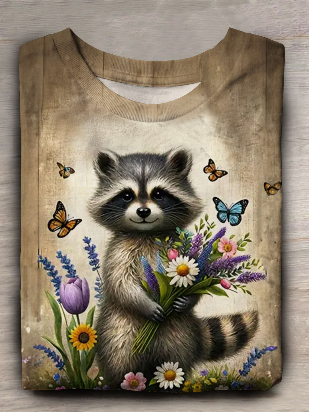 Floral Raccoon Print Short Sleeve Top