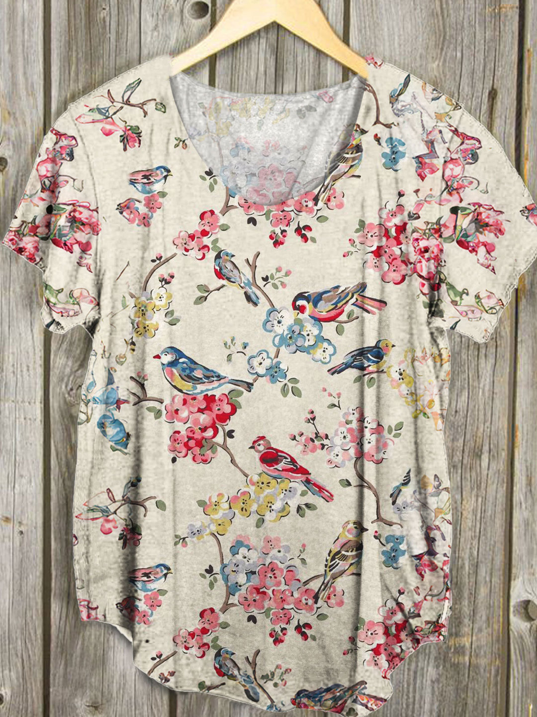 Vintage Floral Bird Print Casual Top