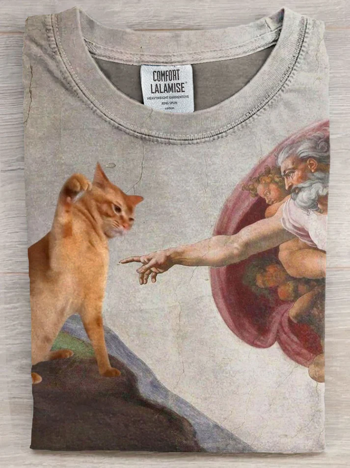 Funny Kitten Print Crew Neck T-shirt