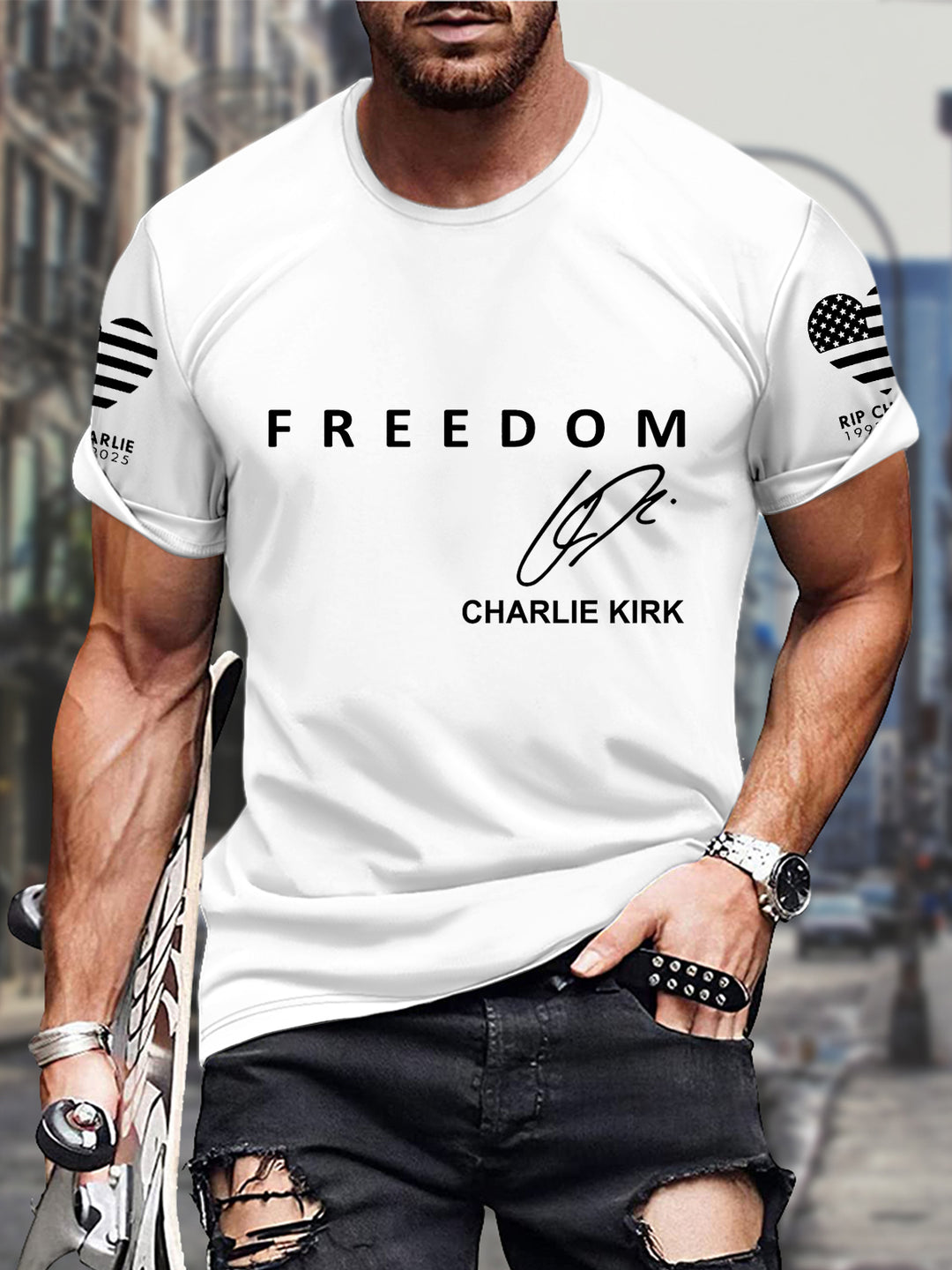 Freedom Round Neck Short Sleeve Men's T-shirt