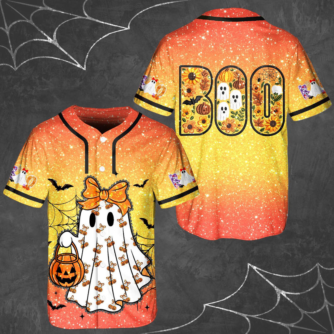 Halloween Lace Ghost Print Baseball Jersey