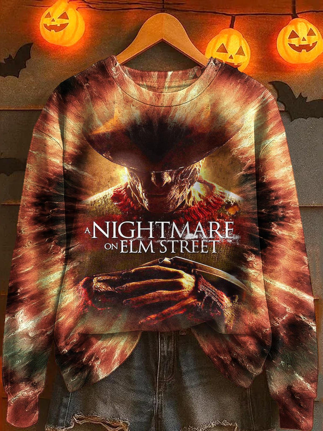 Halloween Horror Movie Print Long Sleeve Casual Top