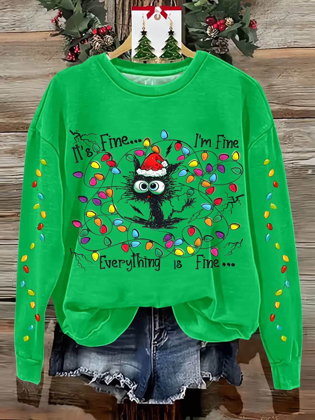 It's Fine Everything Is Fine Printed Long Sleeve Casual Top