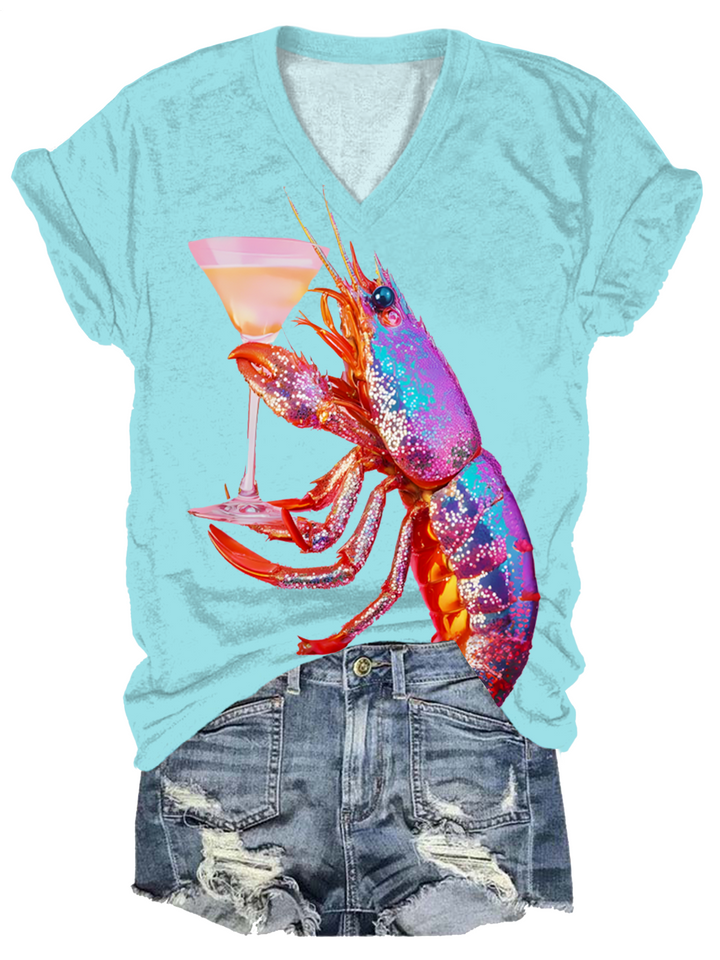 Glitter Disco Shrimp V-neck T-Shirt