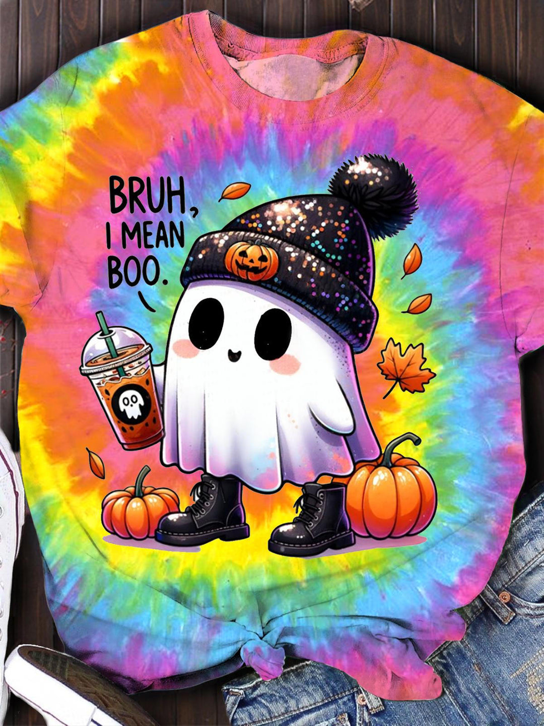 Bruh I Mean Boo Funny Ghost Crew Neck T-shirt