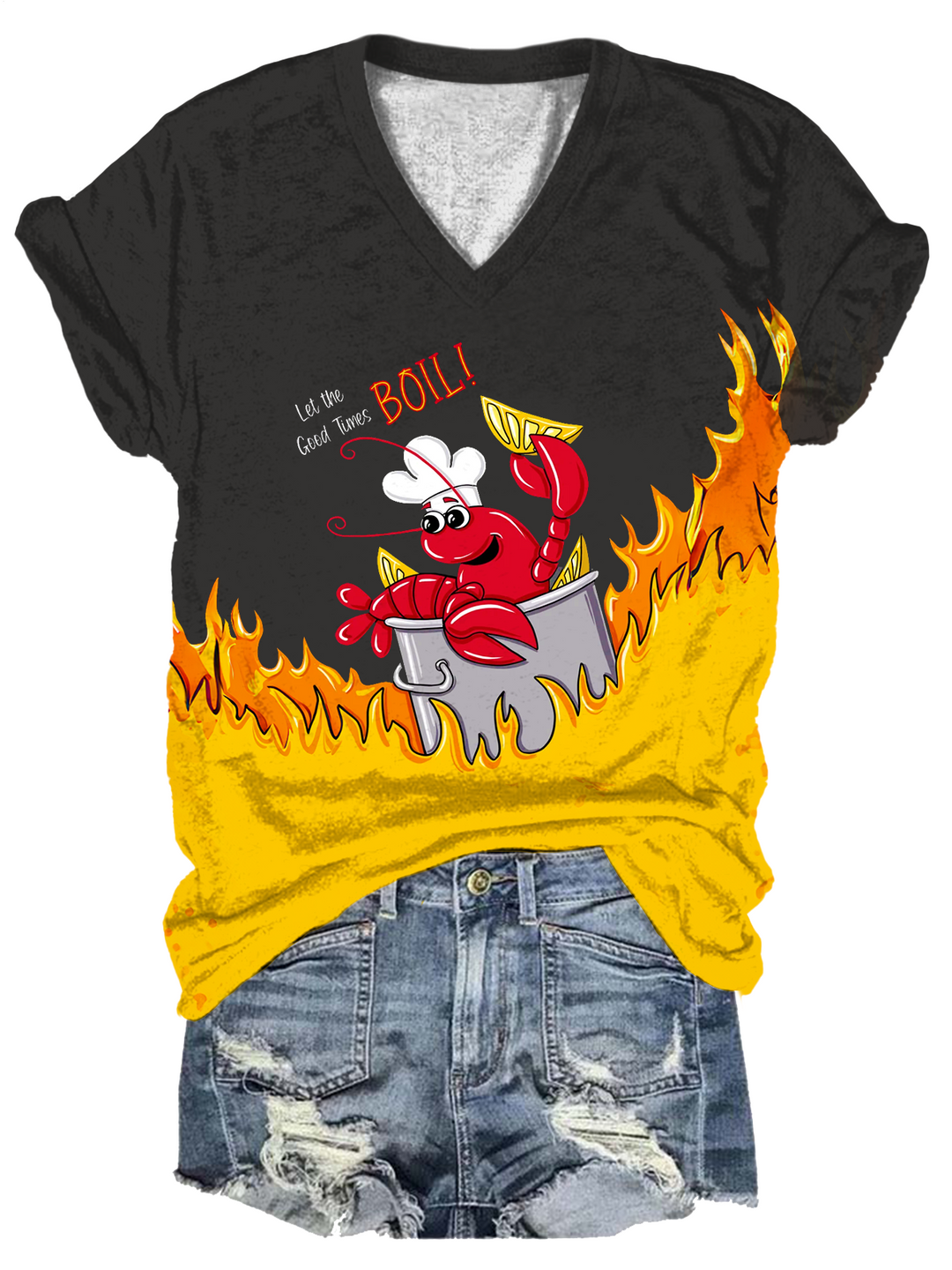 Let the Good Times Boil-Crawfish V-neck T-Shirt