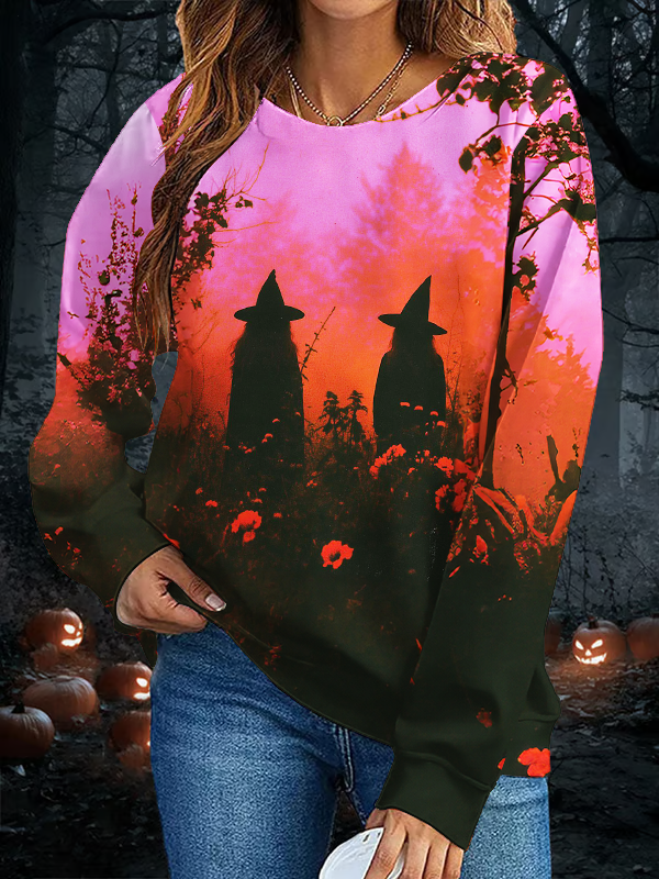 Witch Halloween Printed Long Sleeve Casual Top