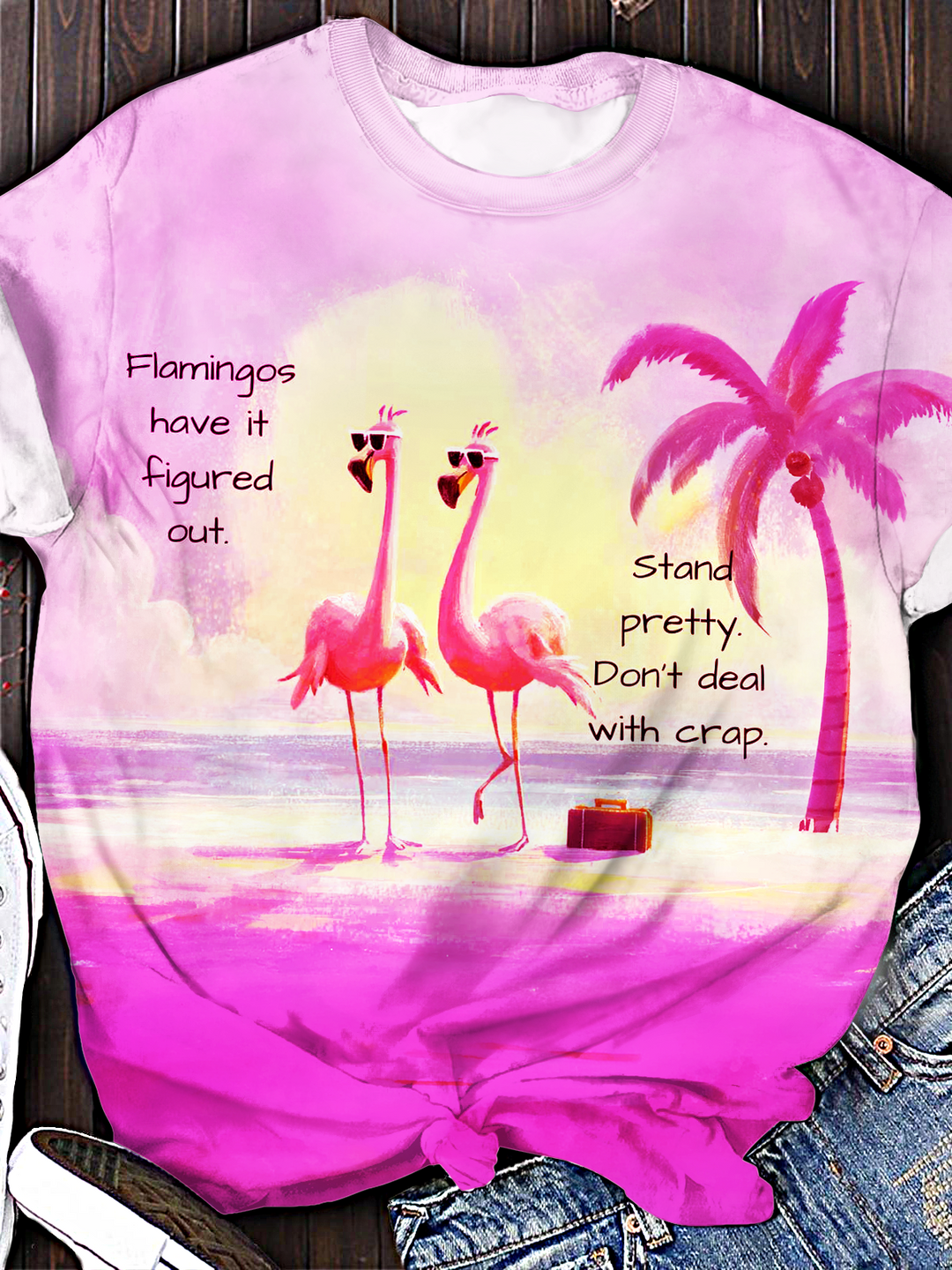 Flamingos Have It Figured Out Crew Neck T-shirt