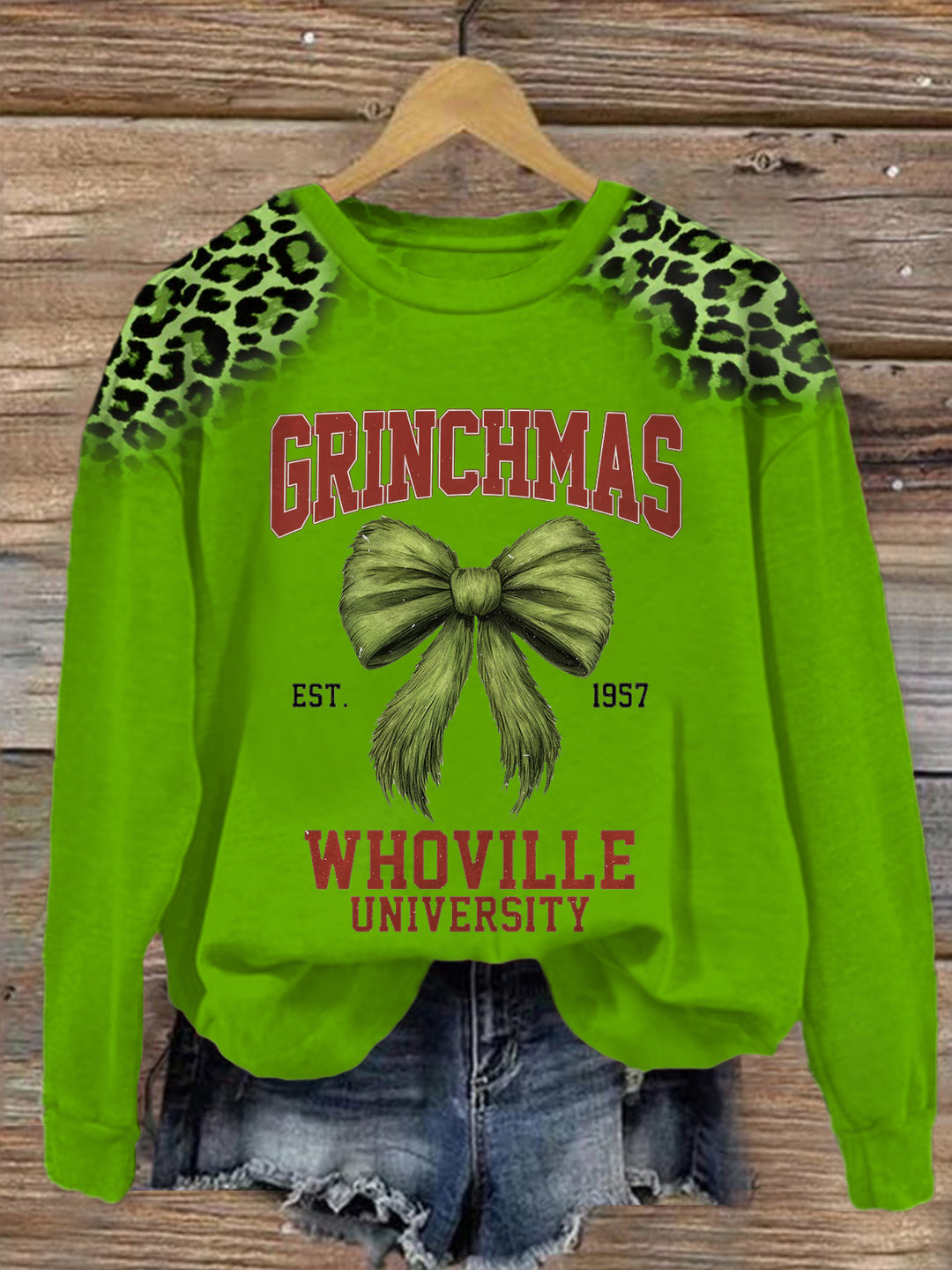 Women's Green Whoville University Round Neck Long Sleeve Top