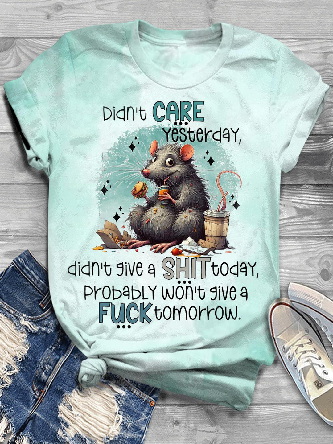 Women's Didn't Care Print Crew Neck T-shirt