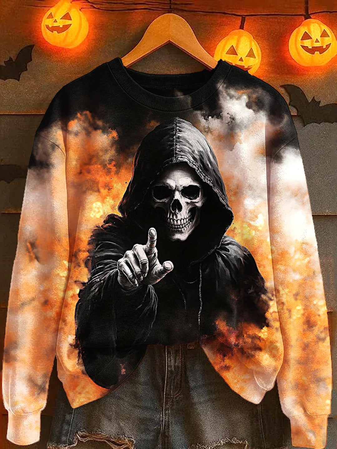 Halloween Skull Print Long Sleeve Casual Top