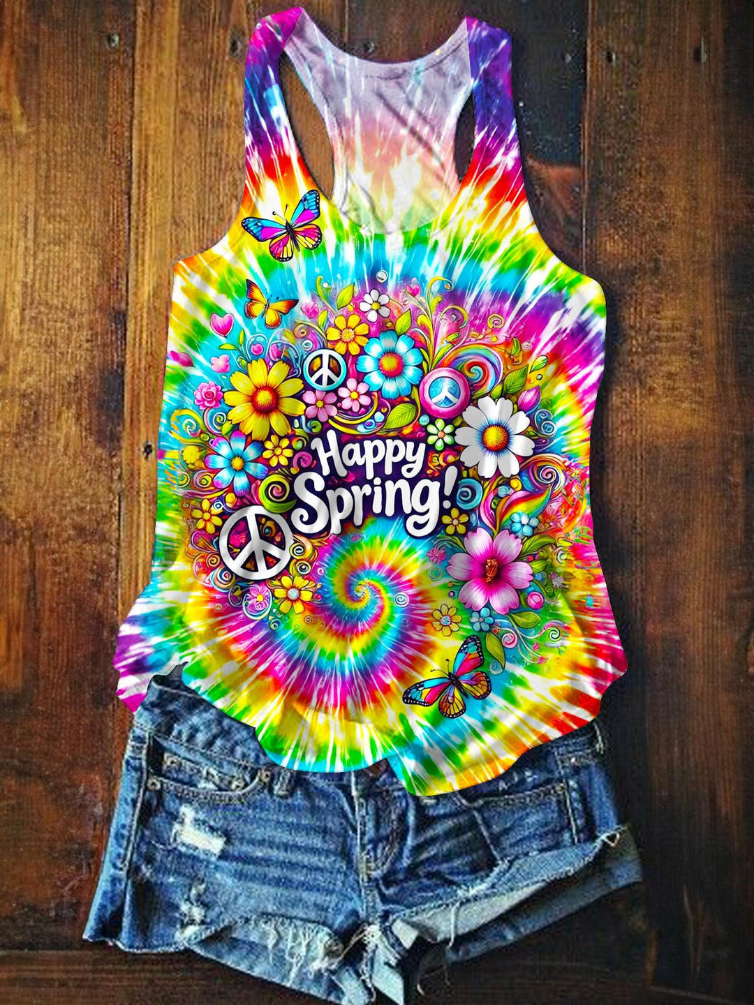 Colorful Hippie Daisy Printed Casual Tank Top
