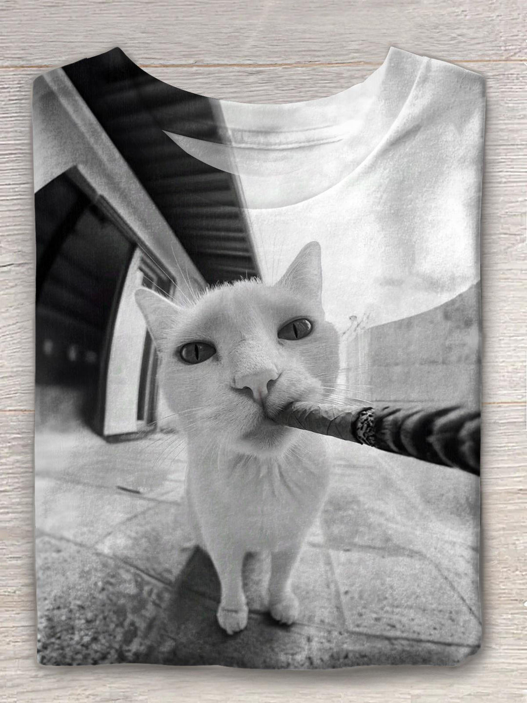 Funny Cat Smoking Crew Neck T-shirt