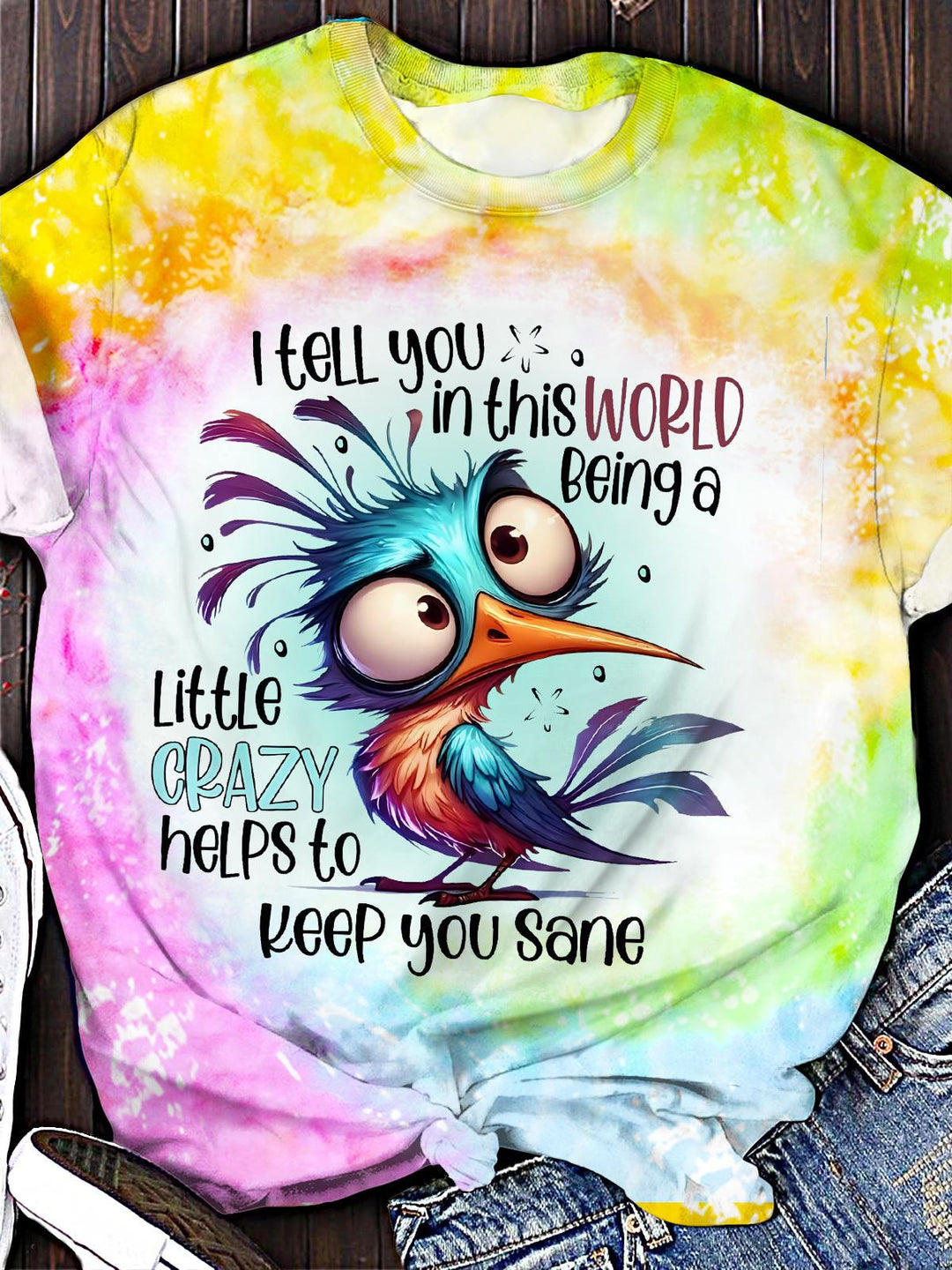 Fun Bird Print Crew Neck T-shirt