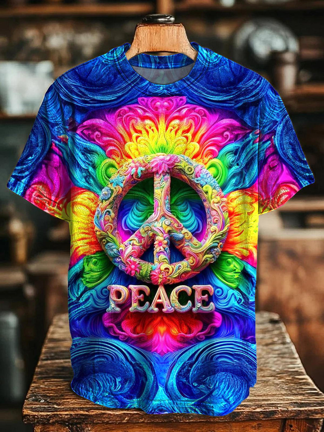 Colorful Hippie Printed Crew Neck T-shirt