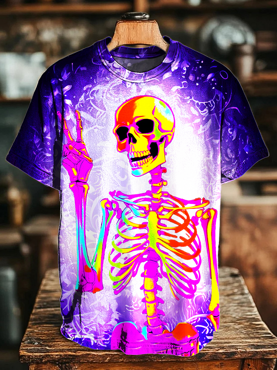 Magic Tie-dye Hippie Skull Crew Neck T-shirt