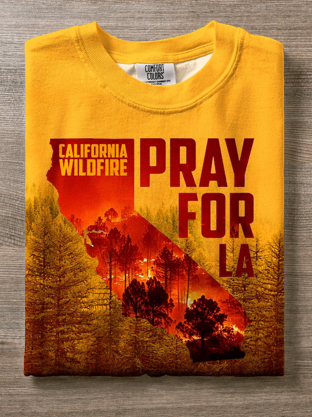 Prayers For Los Angeles Wildfires Printed Crew Neck T-shirt