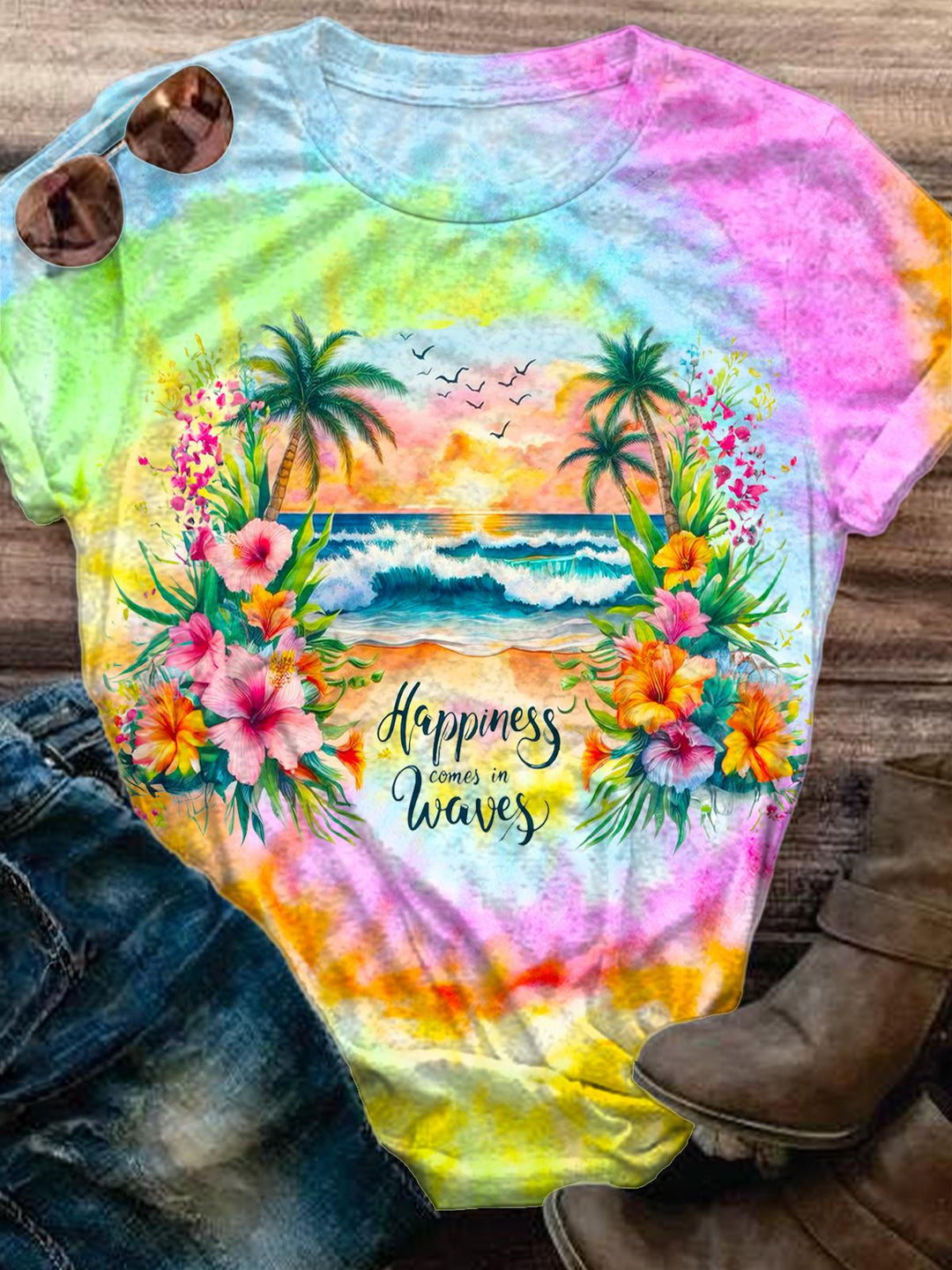 Beach Vacation Printed Crew Neck T-shirt