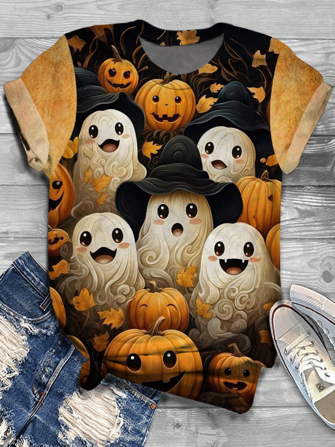 Vintage Cute Fall Ghost Pumpkin T-shirt