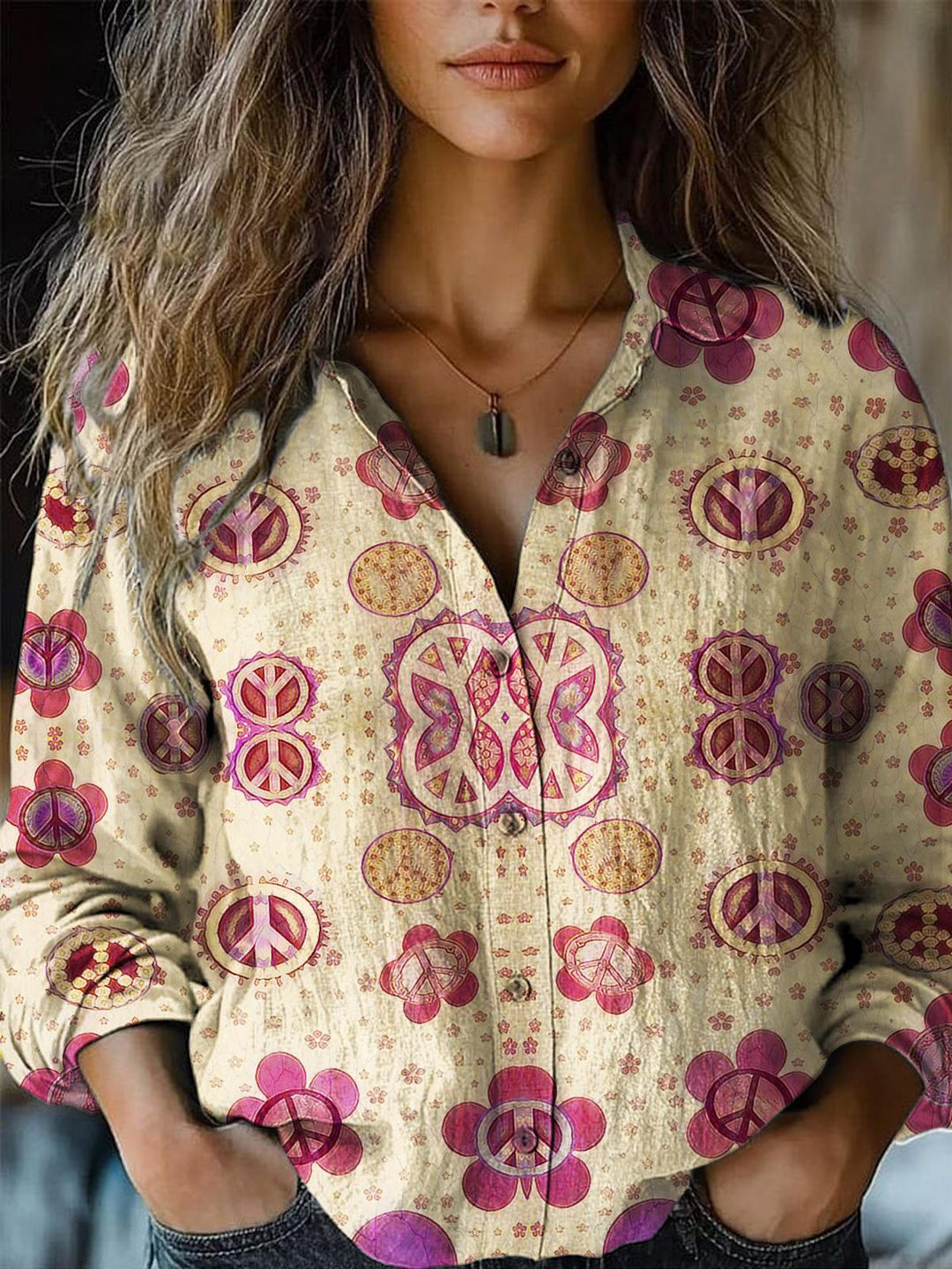 Hippie Flower Women's Printed Casual Shirt