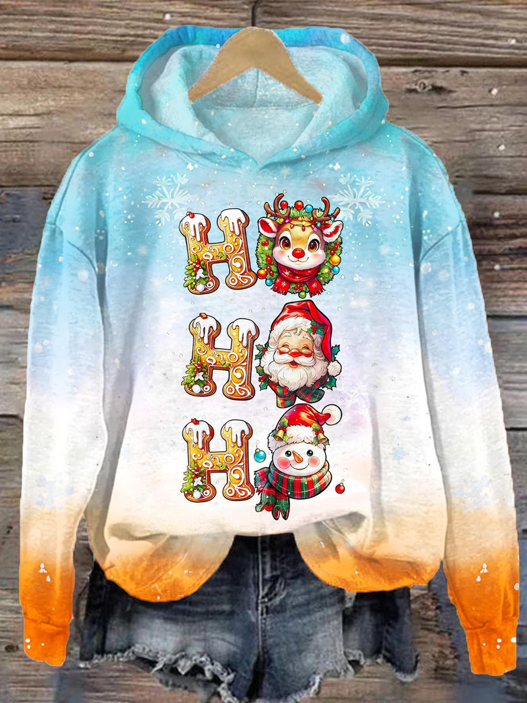 Christmas Print Long Sleeve Printed Hoodie