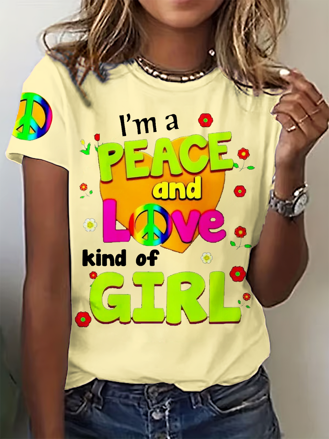 Peace And Love Girl Crew Neck T-shirt