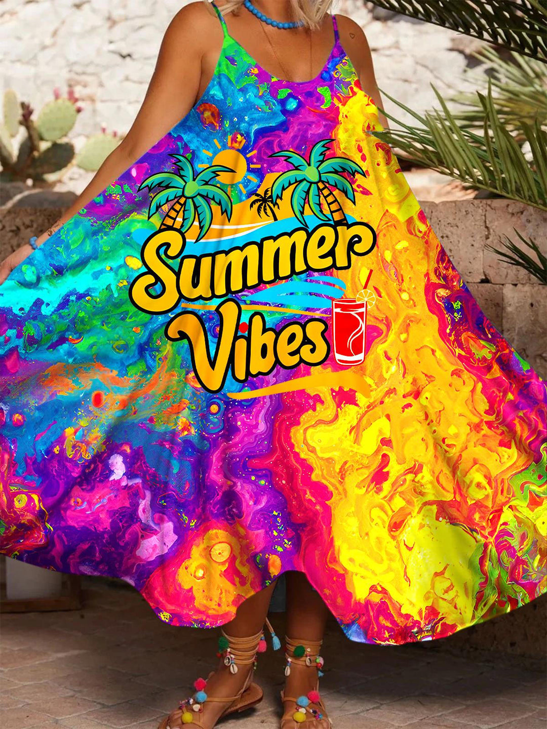 Women's Resort Tie-Dye Print Casual Spaghetti Strap Dress
