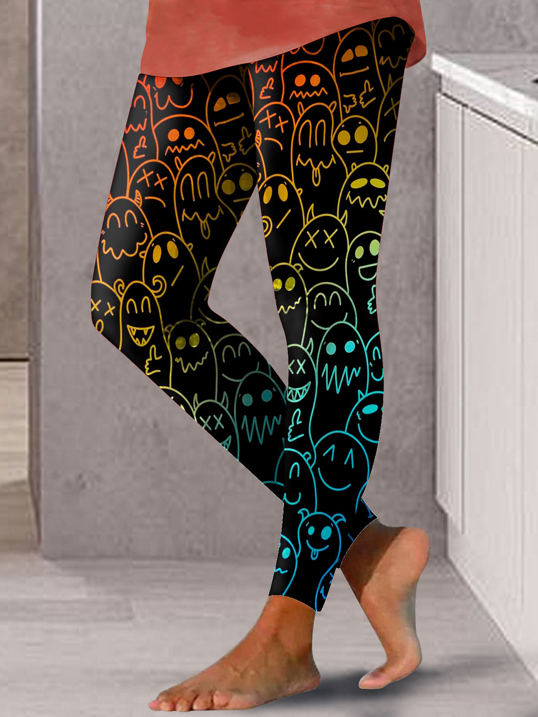 Women's Halloween Colorful Ghost Print Leggings