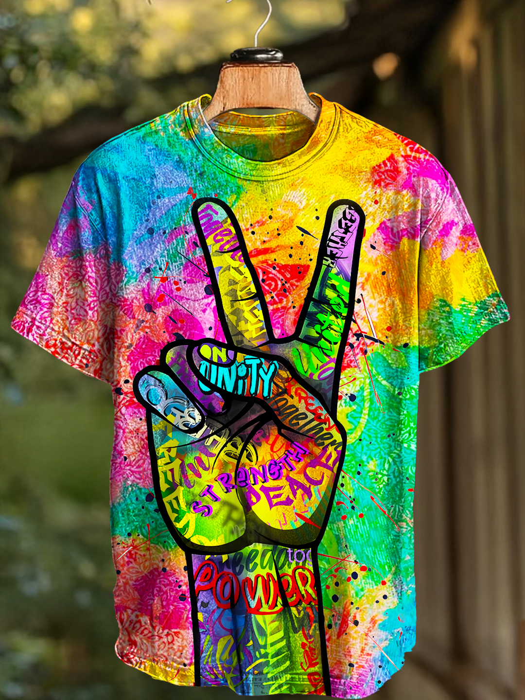 Colorful Hippie Peace Hands Crew Neck T-shirt