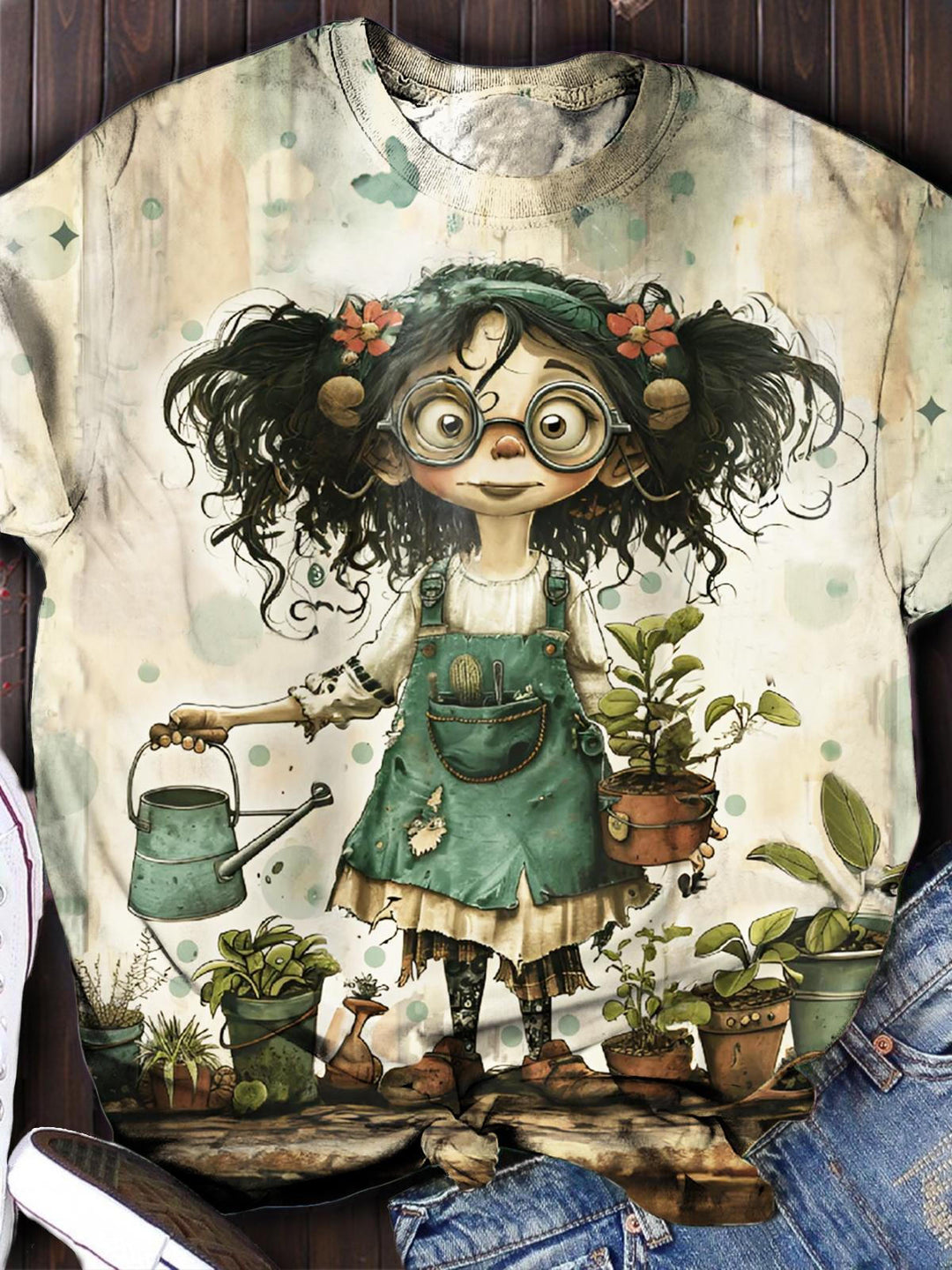 Vintage Botanical Girl Print Casual Top