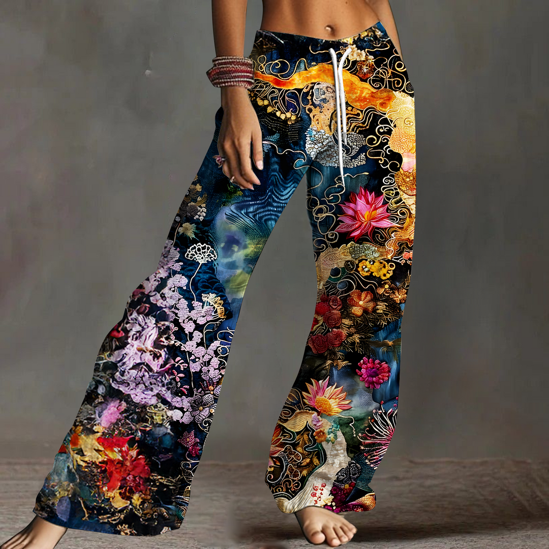 Women's Retro Hippie Drawstring Wide-Leg Pants