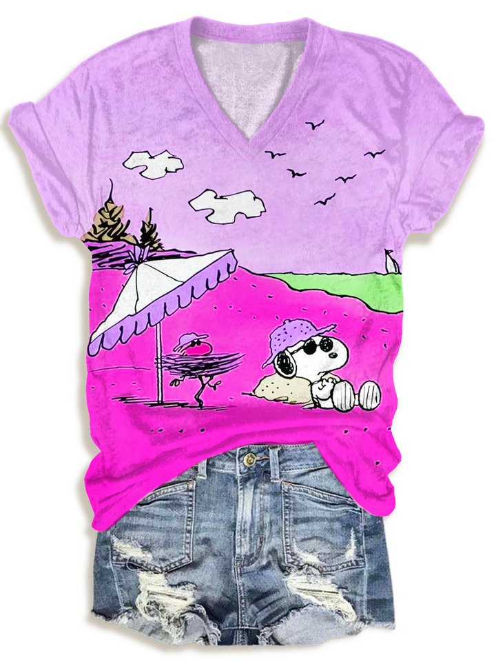 Fun Snoopy Beach Vacations V-neck T-Shirt