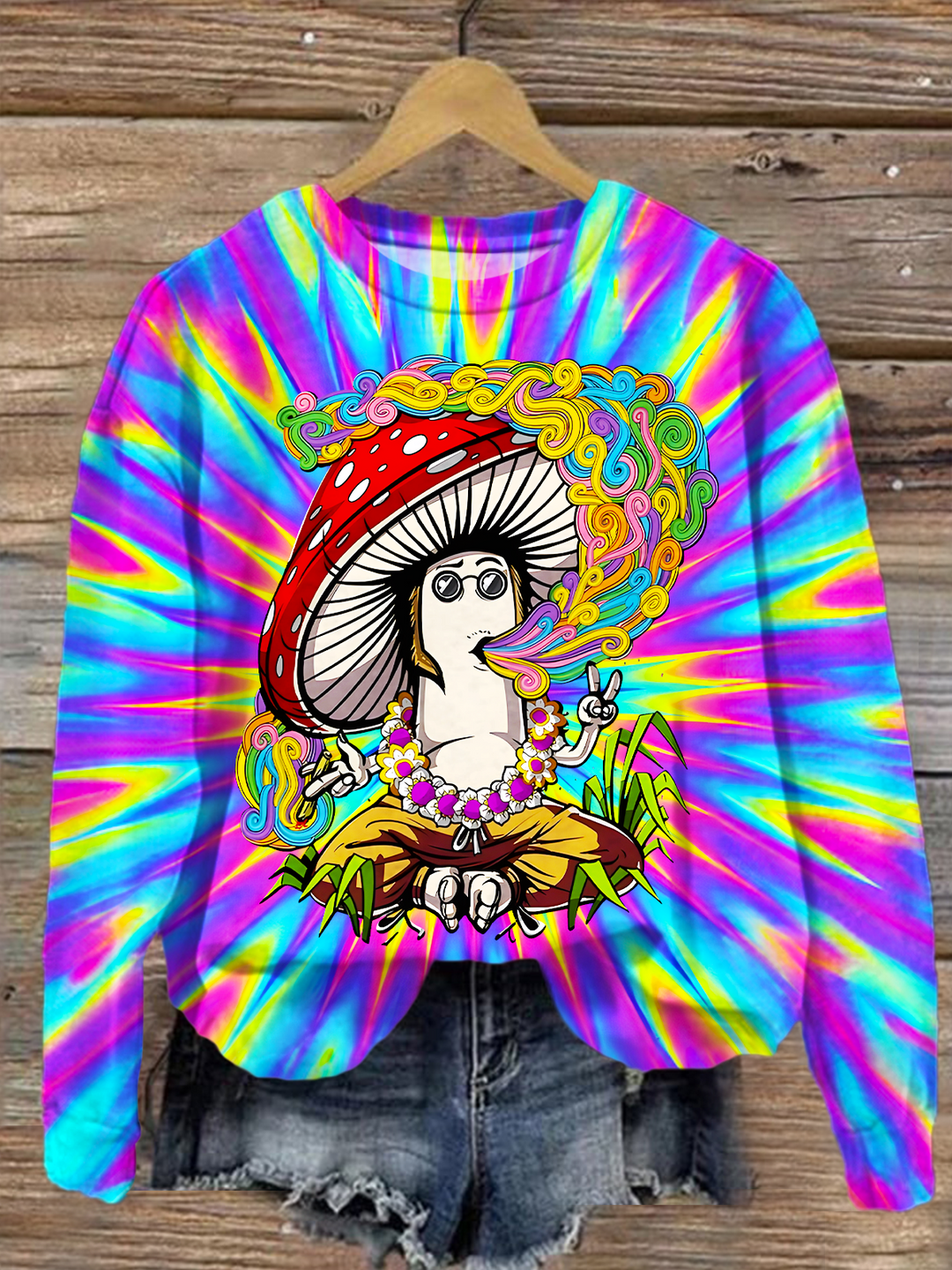 Mushroom Hippie Stoner Printed Long Sleeve Casual Top