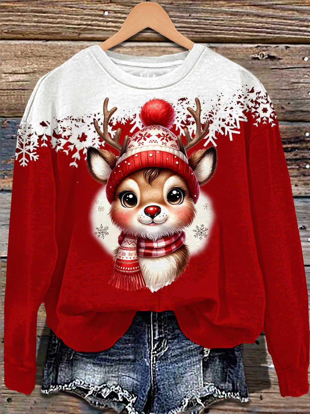 Christmas Reindeer Print Long Sleeve Casual Top