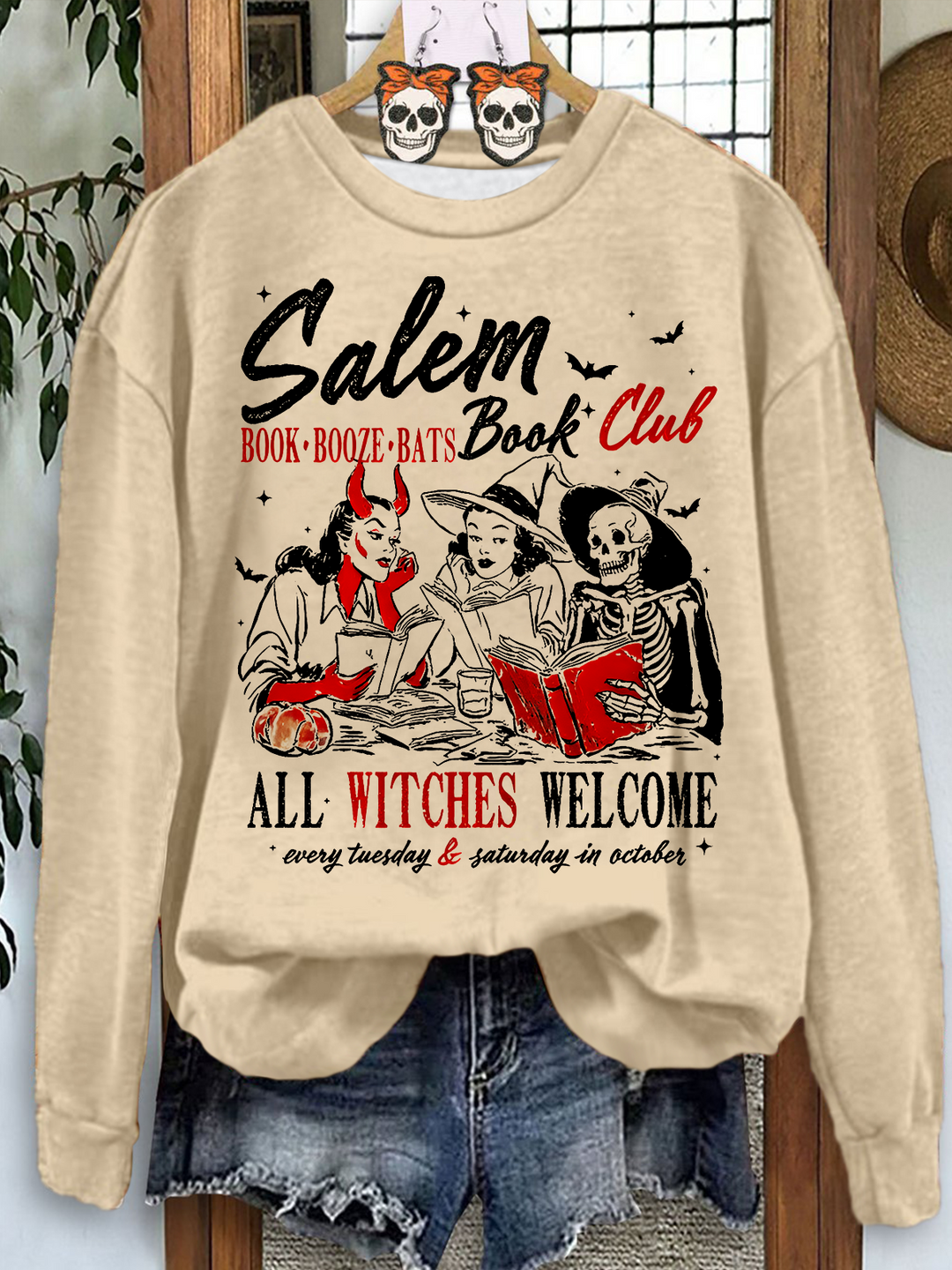 Witchy Book Club Printed Long Sleeve Casual Top