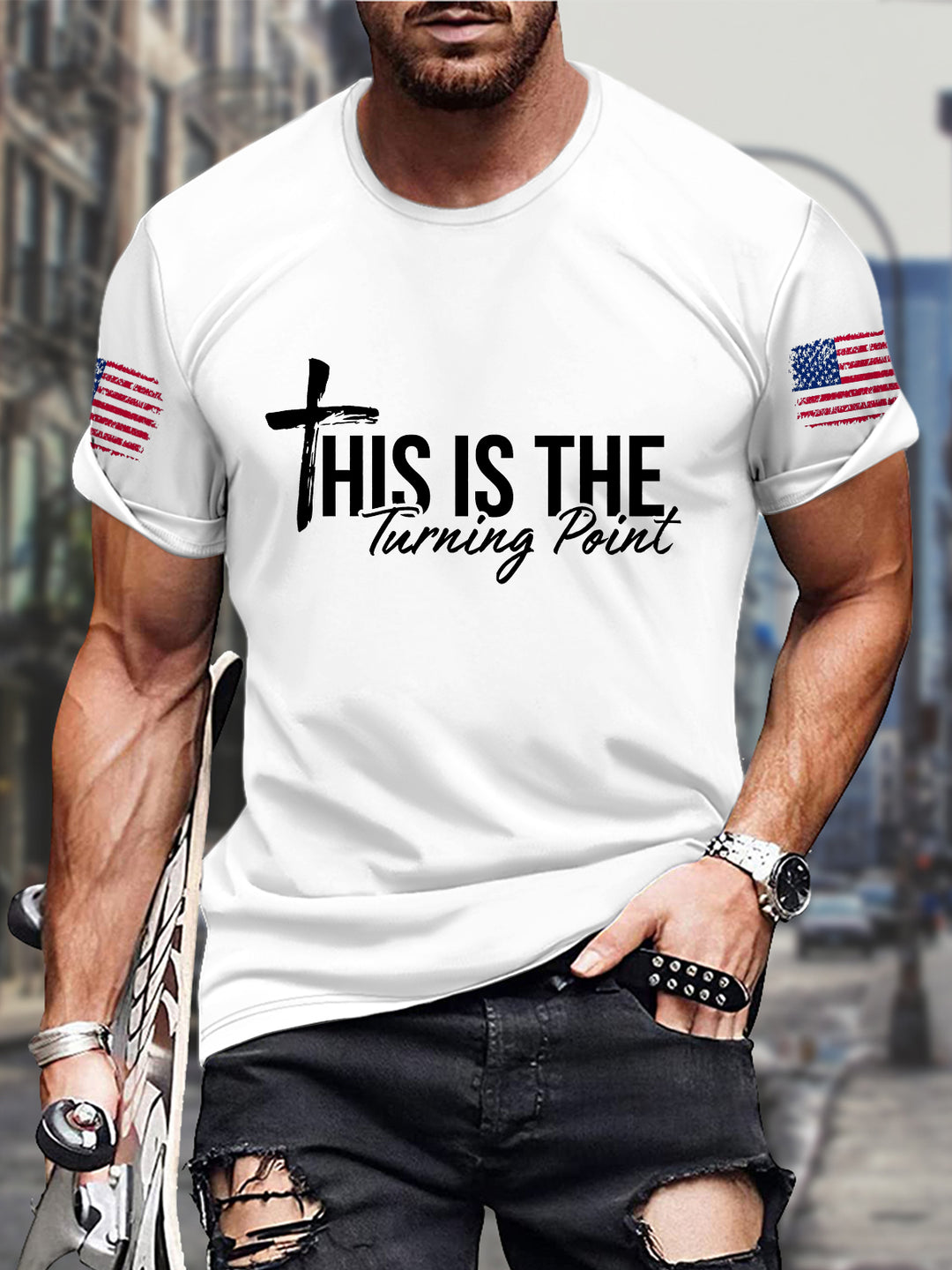 Freedom Round Neck Short Sleeve Men's T-shirt
